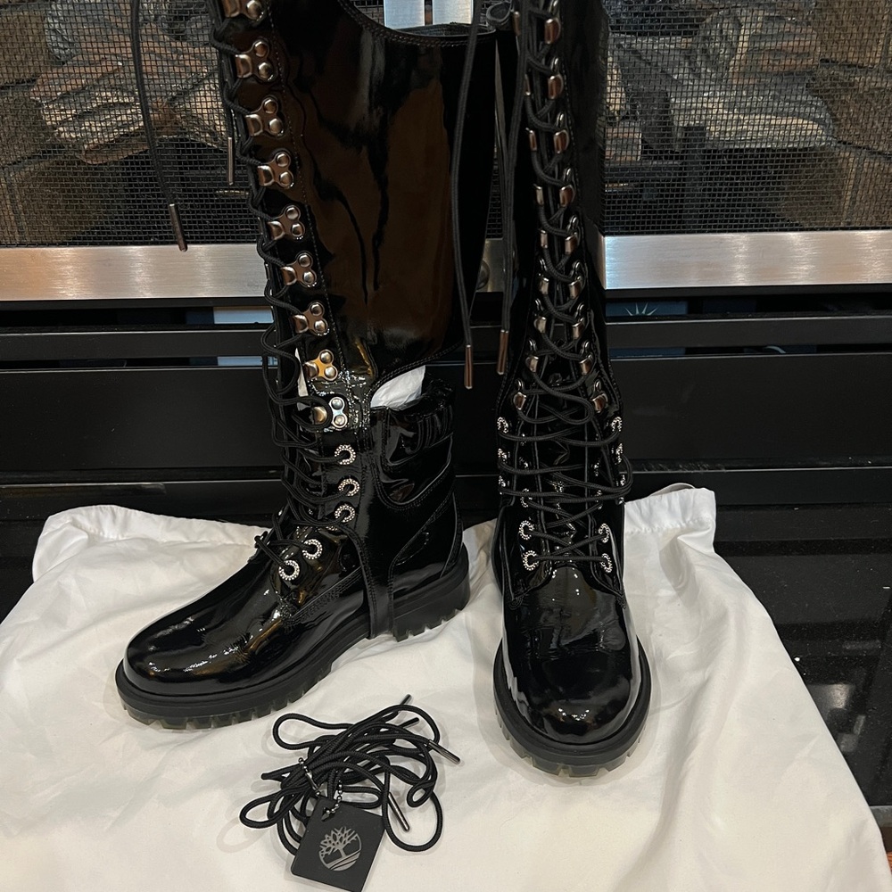 Timberland x Jimmy Choo Black Lace Up Boots with Durable Soles
